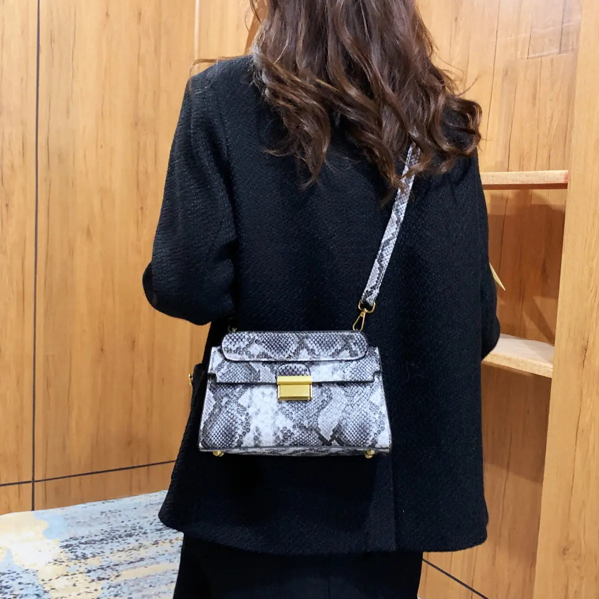 PU Leather Snakeskin Print Crossbody Bag Trendsi