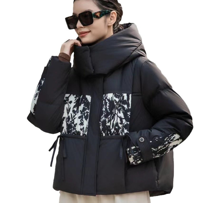 2 Korean Style Loose Lapel Hooded Short Stitching Down Jacket ARZ