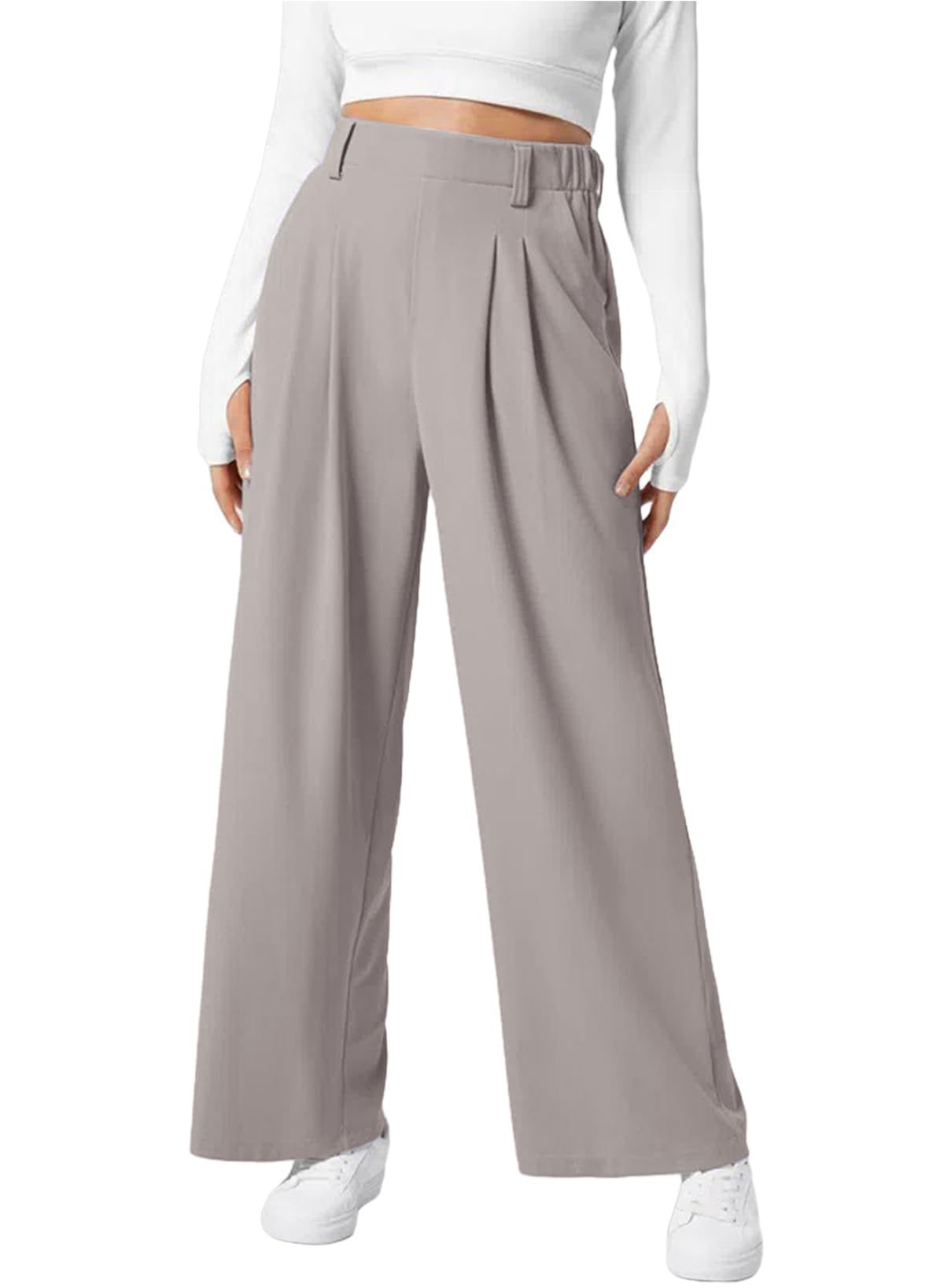 Women's Wide Leg Pants Elastic High Waist Waffle Knit Casual ARZ