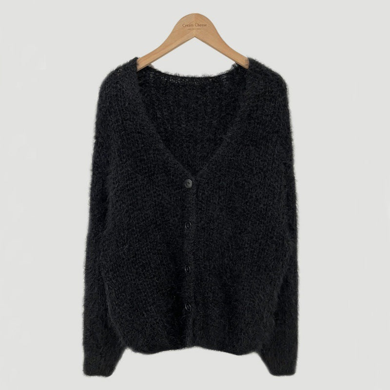 Lazy V-neck Cropped Sweater Coat Women ARZ