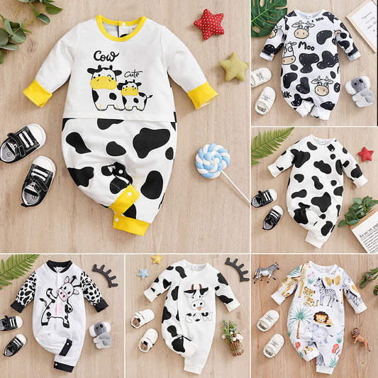 Baby Spring And Autumn One-piece Pajamas Newborn Baby Four Seasons Home Romper New Long Sleeve Inner Pullover ARZ