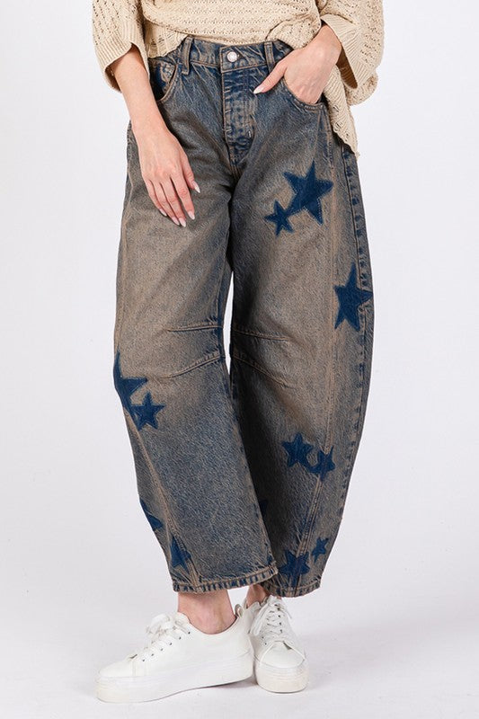 SAGE + FIG Star Wide Leg Jeans with Pockets Trendsi