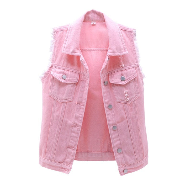 Multi-Color Selection Denim Vest Women's Slim Sleeveless Jacket ARZ