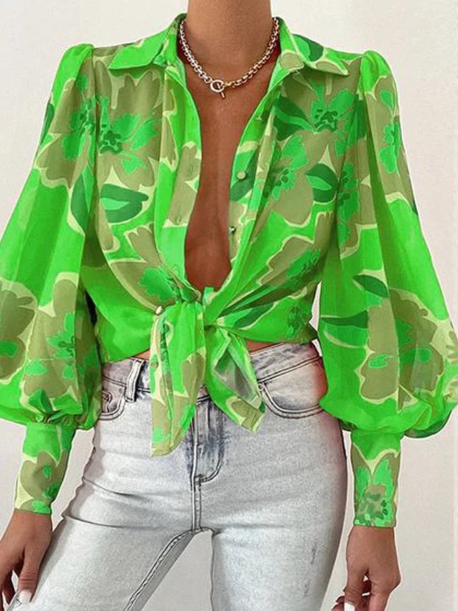 Summer Printed Lantern Sleeve Fashion Shirt ARZ