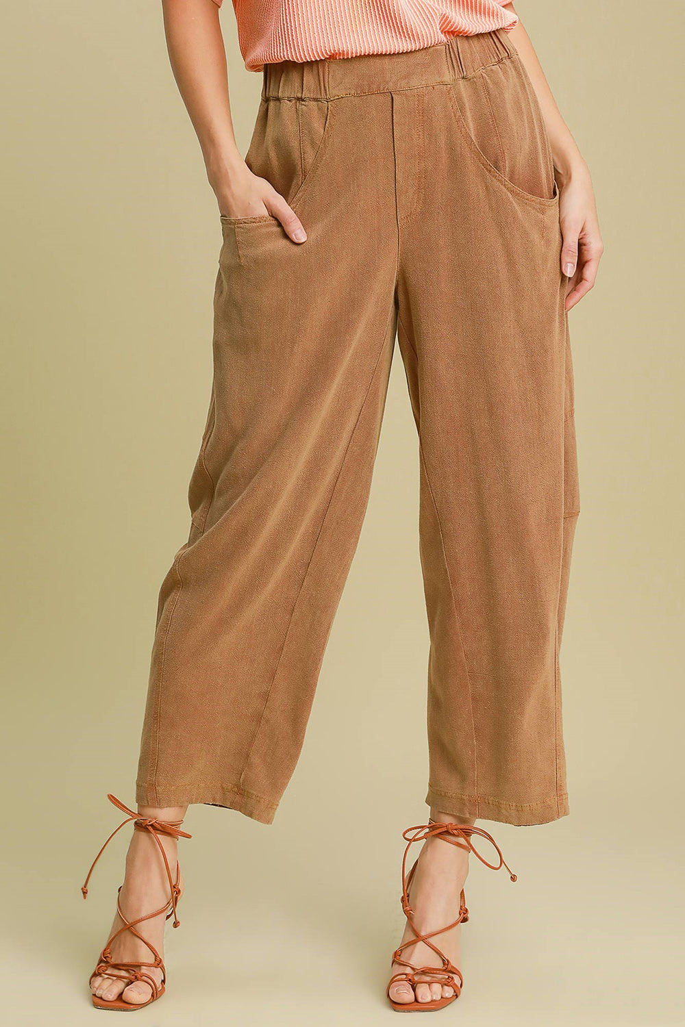 Umgee Elastic Waist Baggy Fit Pants with Pockets Trendsi