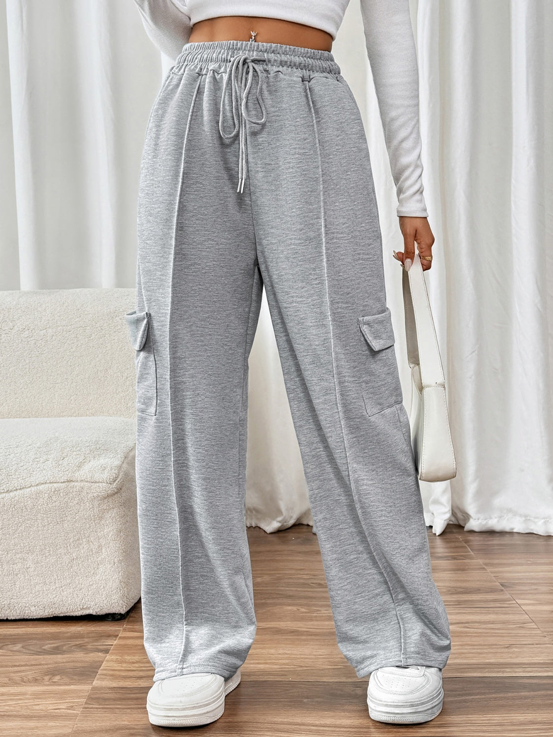 Perfee Drawstring Wide Leg Pants with Pockets Trendsi