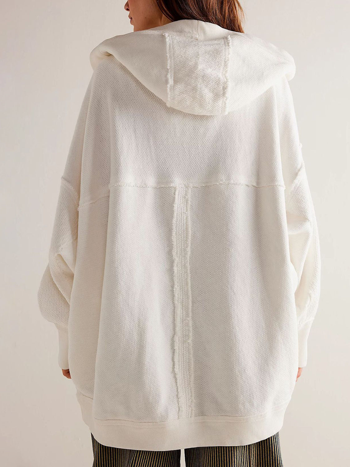 Exposed Seam Open Front Batwing Sleeve Hooded Cardigan Trendsi