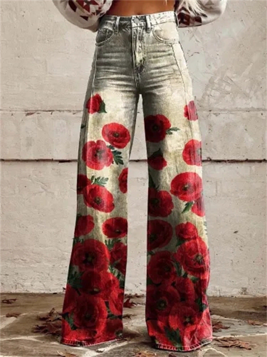 Plus Size Women's Casual Thin Wide Leg Imitation Jeans ARZ