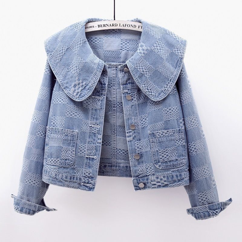 Niche Sailor Collar Jacquard Short Denim Coat ARZ