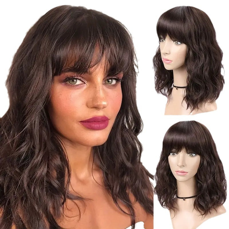 Bangs Water Ripple Shoulder-length Short Curly Hair Wig ARZ