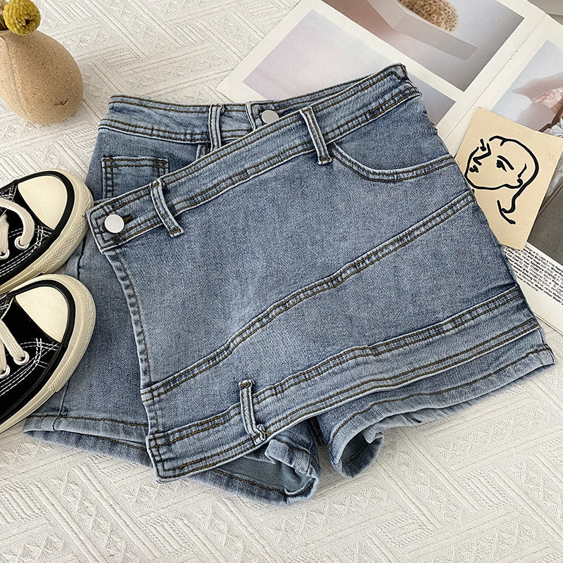 Irregular Denim Sheath Half-length Pants Casual Shorts ARZ