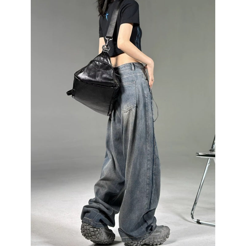 High Street Special-interest Design Wide Leg Washed Jeans ARZ