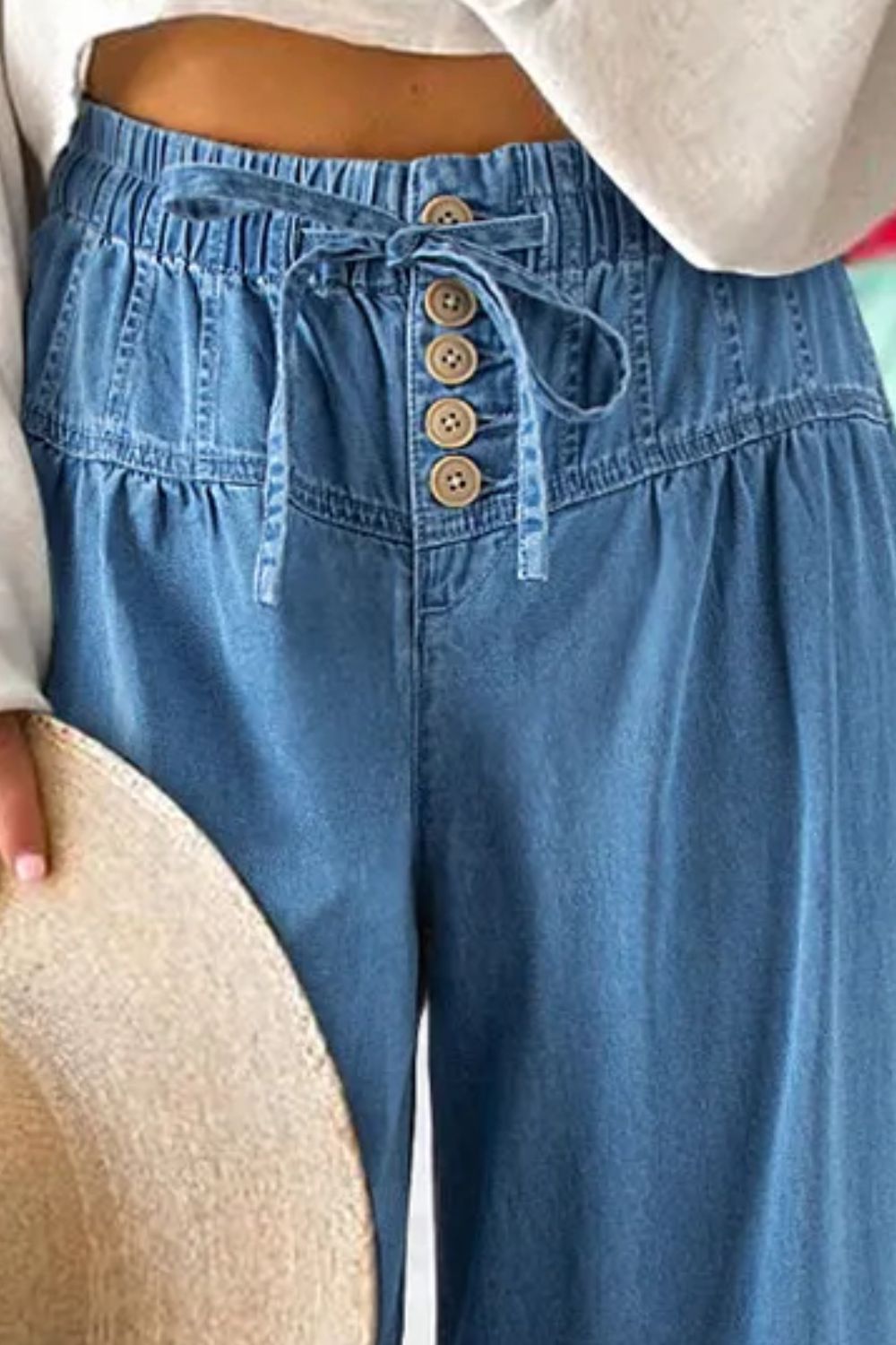 Drawstring Elastic Waist Wide Leg Jeans Trendsi