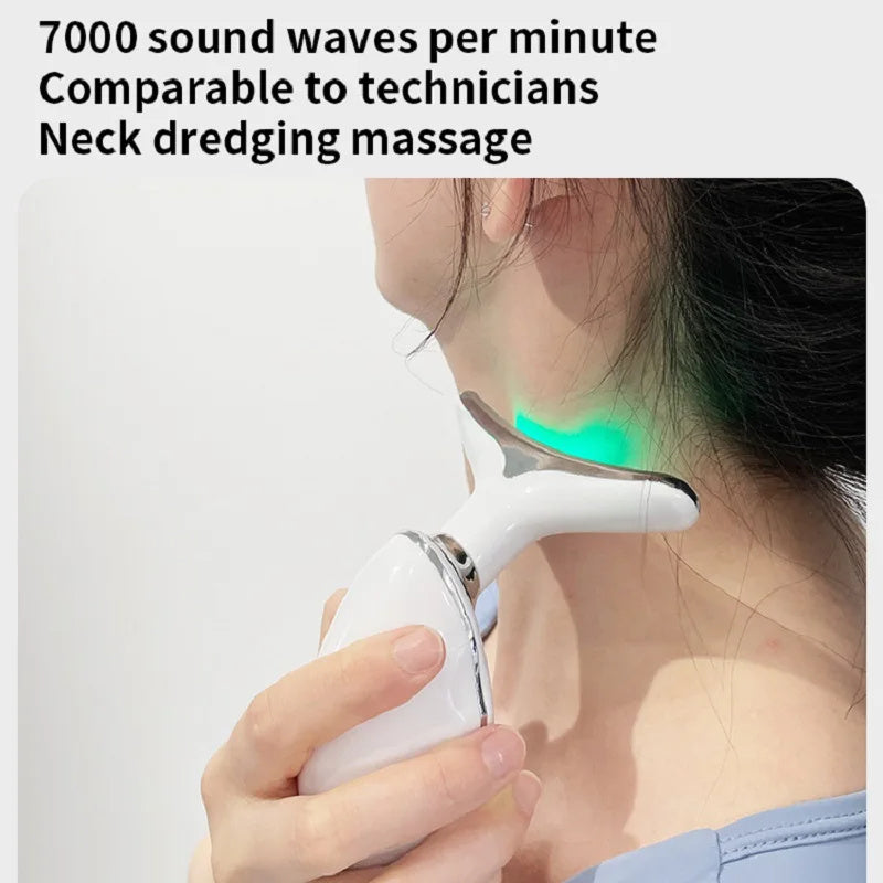 Neck Face Beauty Device Colorful LED Photon Therapy Skin Tighten Reduce Double Chin Anti Wrinkle Remove Lifting Massager ARZ