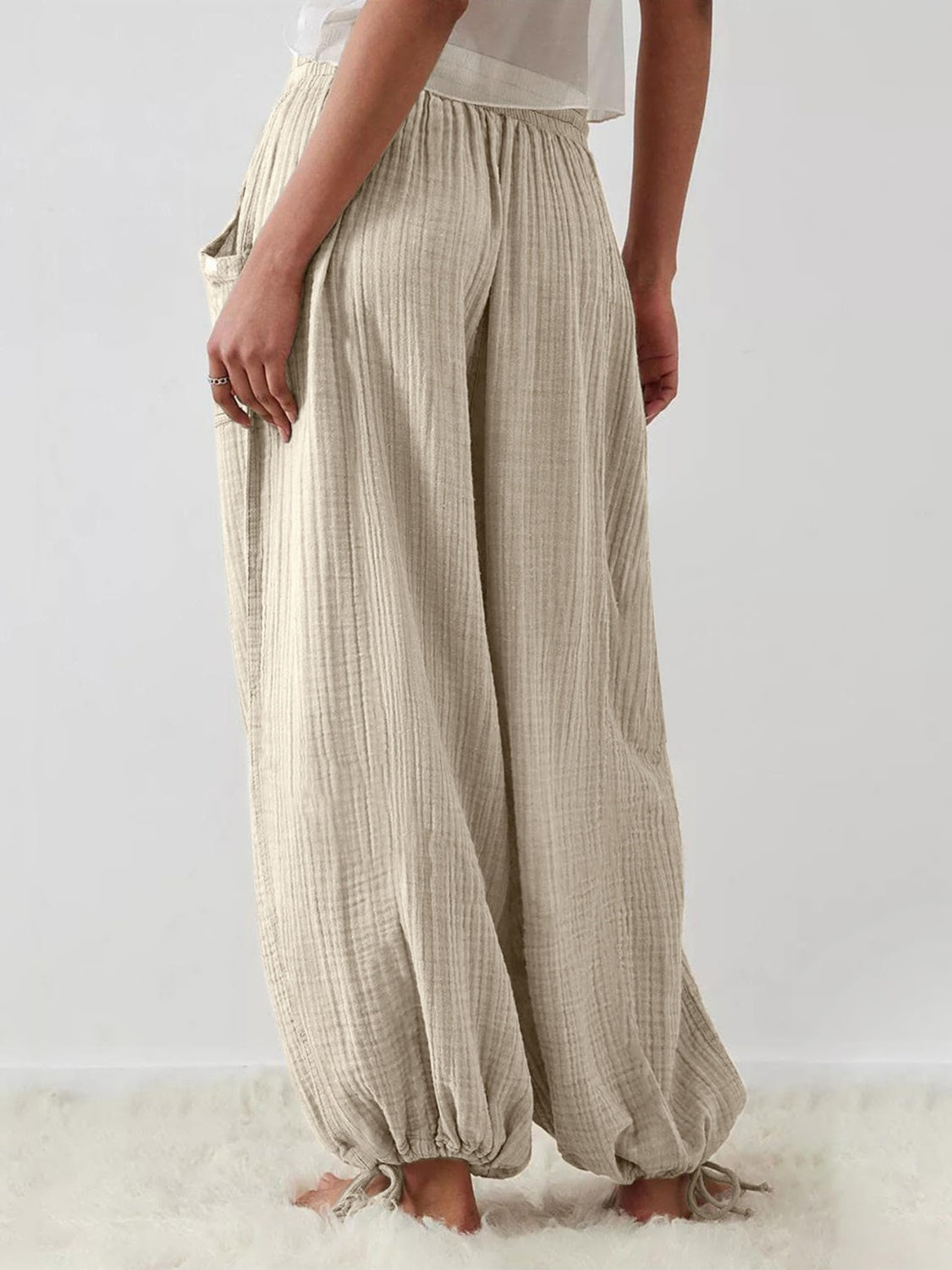 Textured Tied Pants with Pockets Trendsi