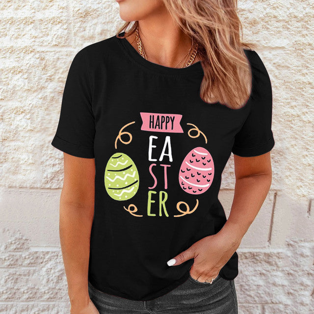 Shirts Women Easter Printed Casual Blouses Short Sleeve Tees ARZ