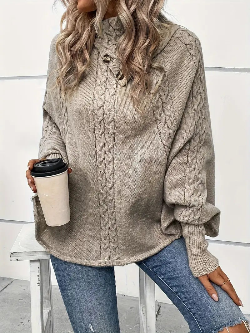 Twist Design Sense Retro Turtleneck Outerwear Sweater Women's Knitwear Pullover Cloak Shawl ARZ