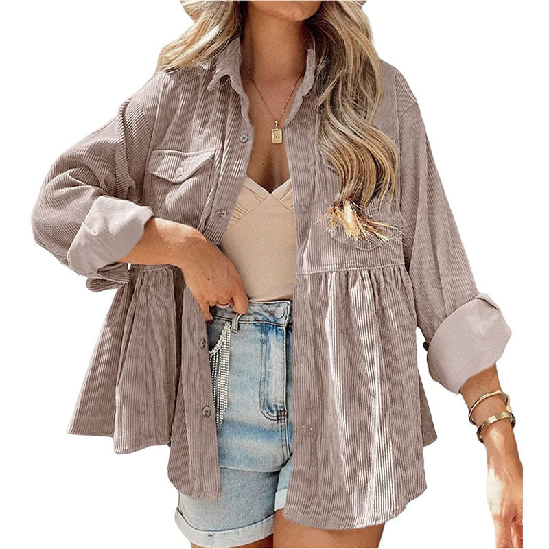 Fashion Corduroy Ruffled Shirt Top For Women ARZ