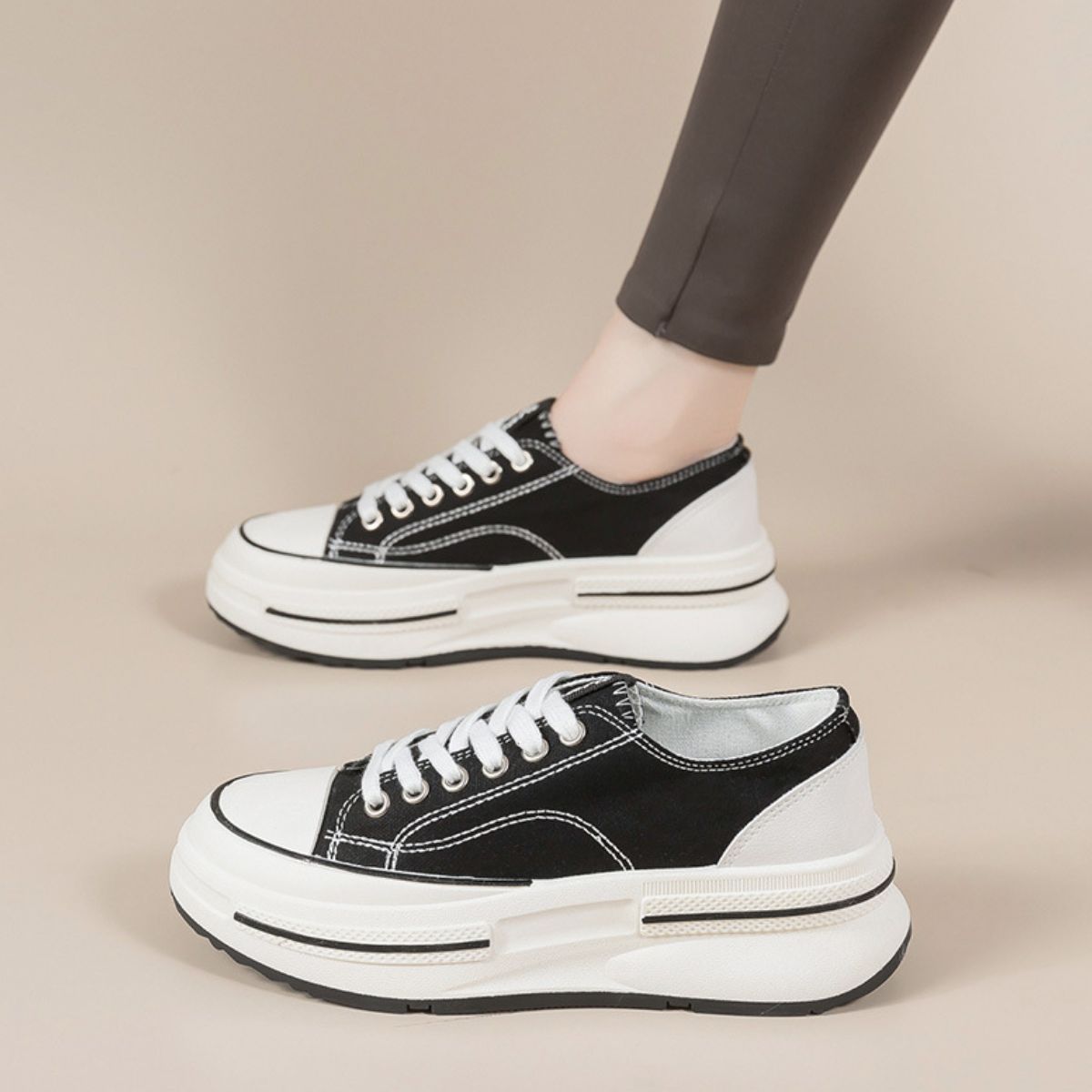 Tied Round Toe Platform Sneakers Trendsi