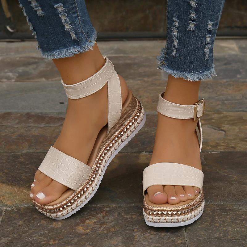 Summer Sandals Buckle Strap Hemp Wedges Platform Peep Toe Shoes Women ARZ