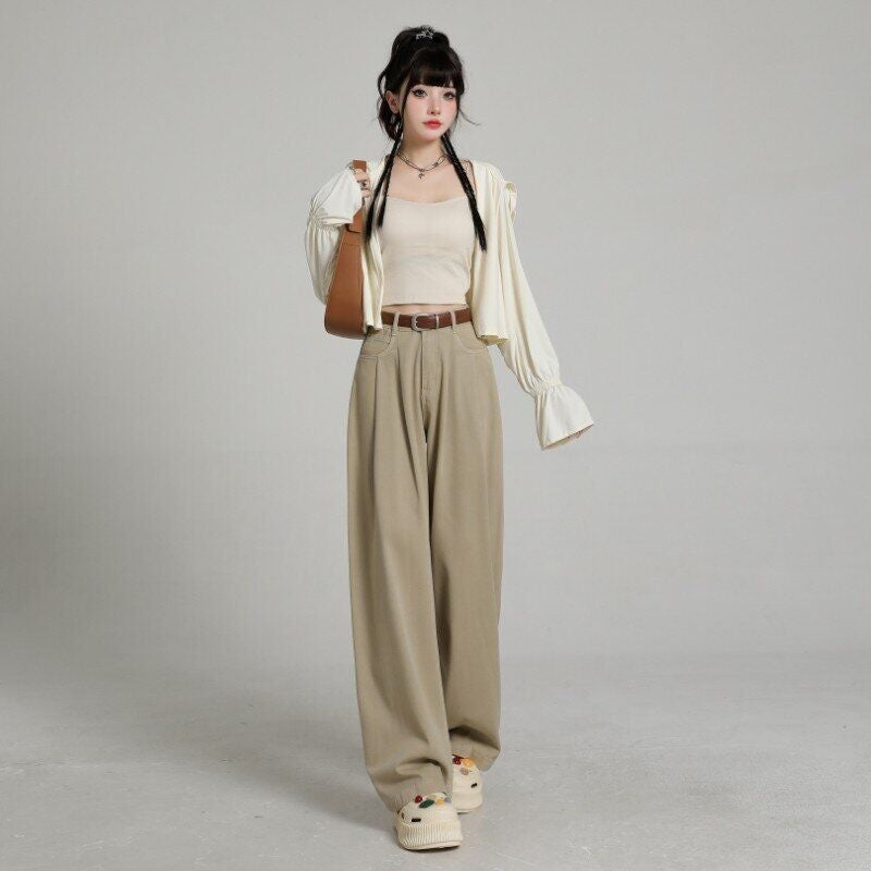 Summer Thin High Waist Belly Contracting Breathable Draping Lengthened Wide Leg Pants ARZ