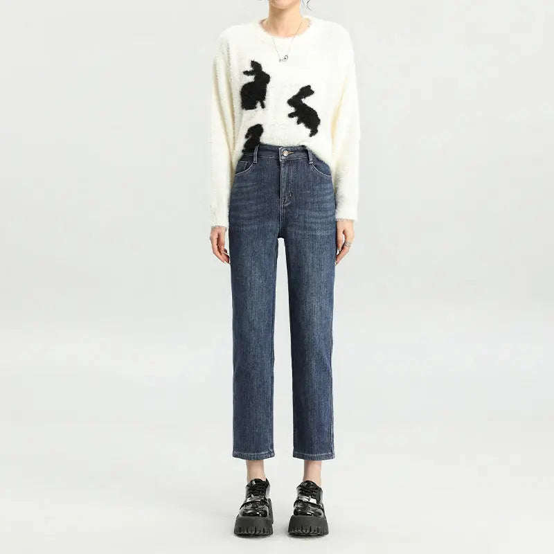 Fleece-lined Thick Cropped Jeans For Women ARZ