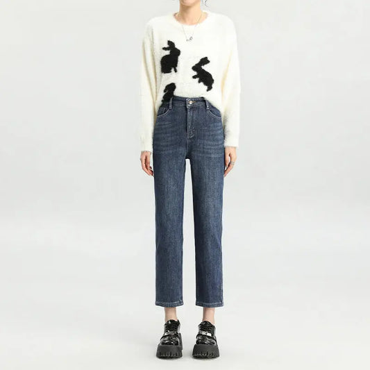 Fleece-lined Thick Cropped Jeans For Women ARZ