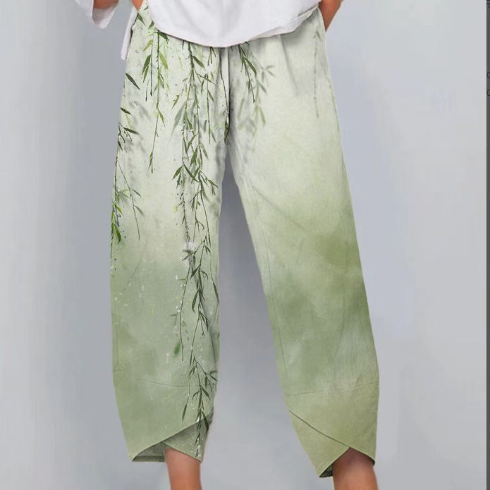 Printed Loose Casual Elastic Waist Straight-leg Pants ARZ