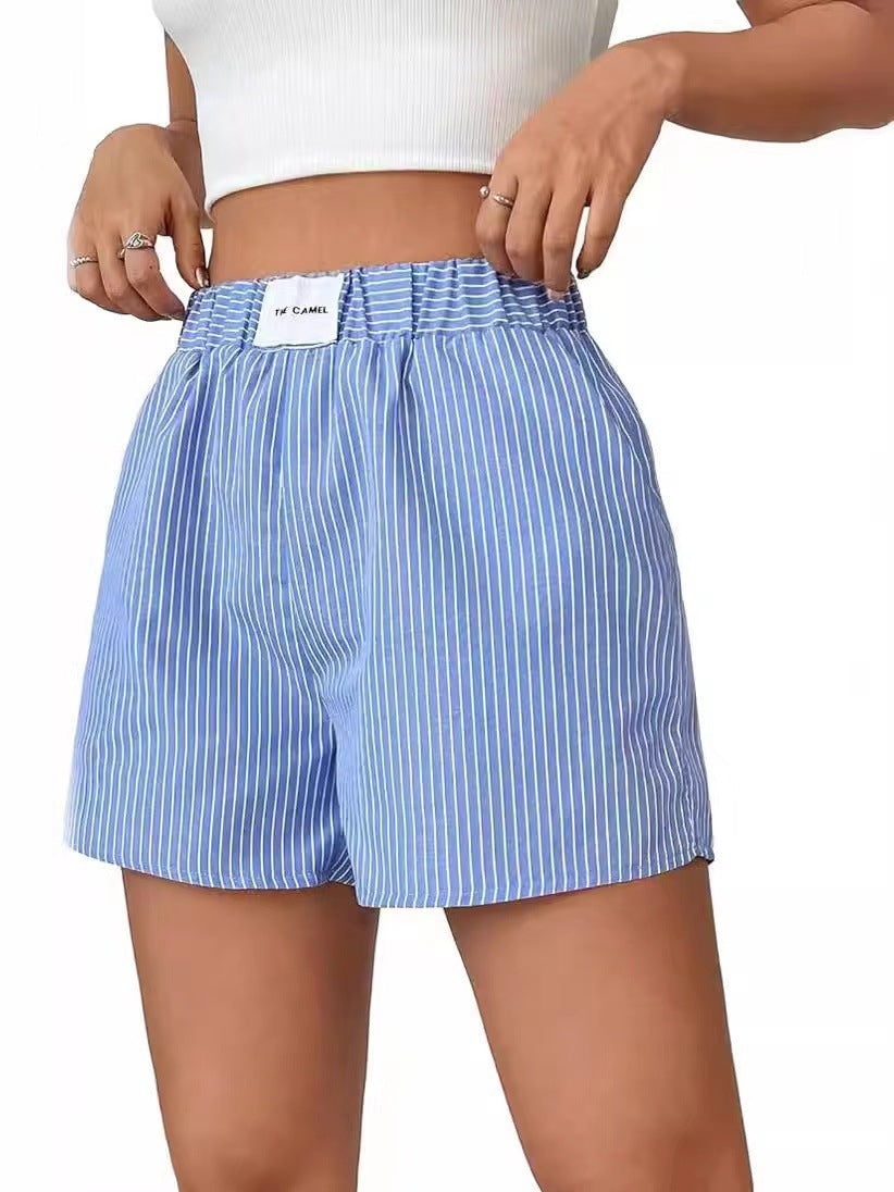 Fashion Women's Loose Back Patch Pocket Striped Shorts ARZ