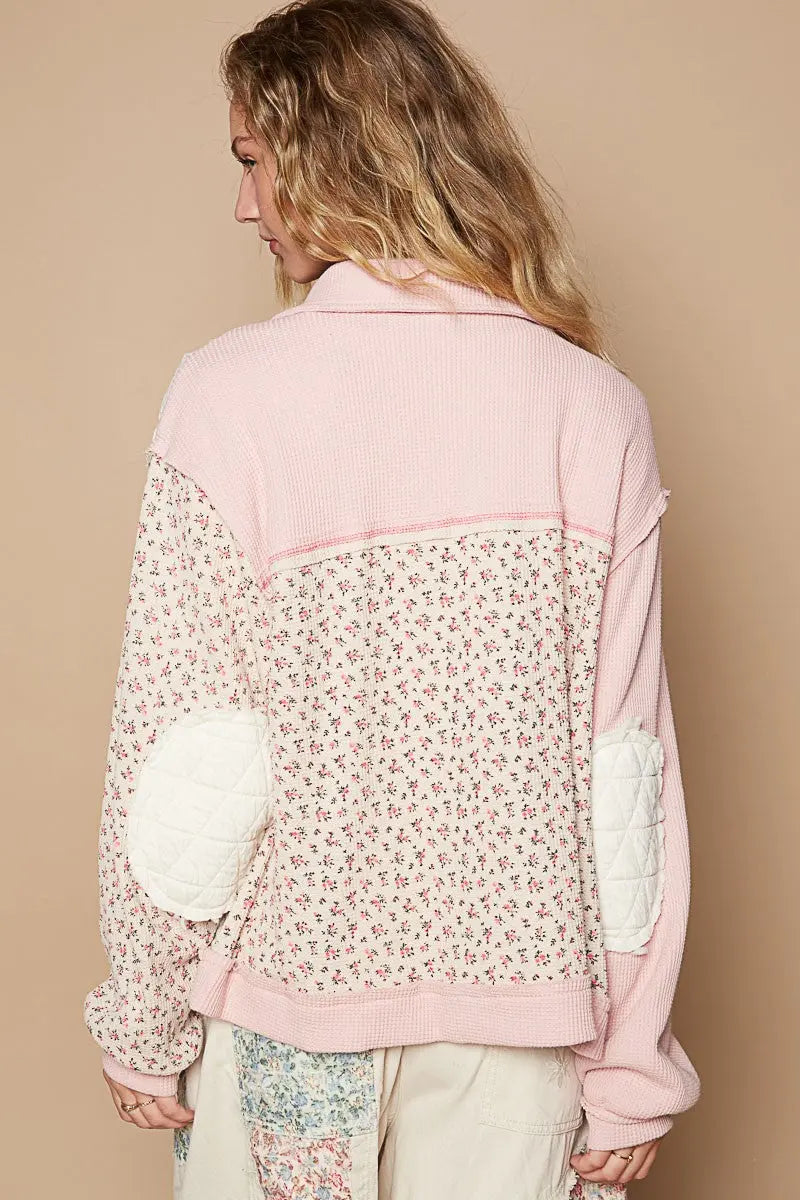 POL Floral Exposed Seam Button Up Quilted Jacket Trendsi