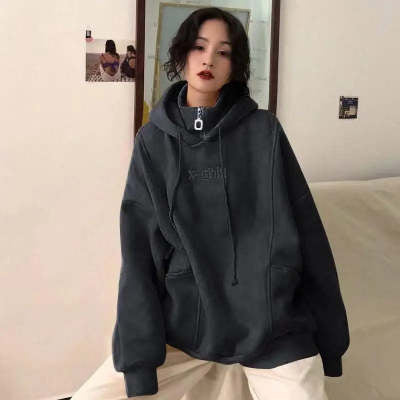 Hoodies Women Autumn Winter New Korean Style Student Loose Embroidered Simple Plus Velvet High Quality Soft Womens Clothing Chic ARZ