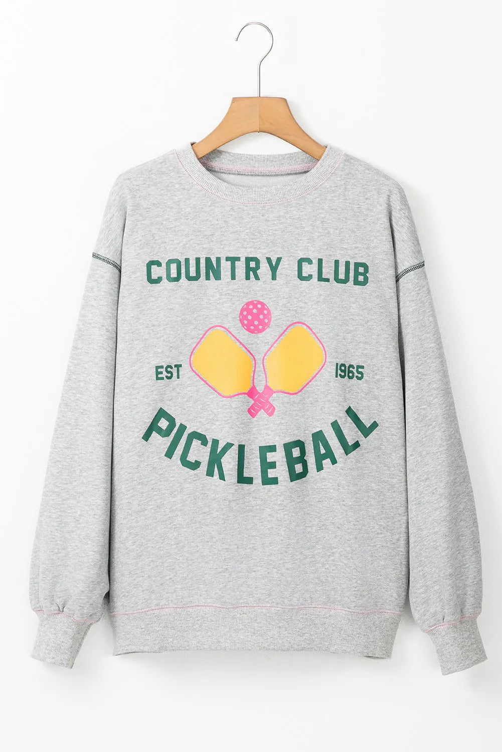 Pickleball Round Neck Dropped Shoulder Sweatshirt Trendsi