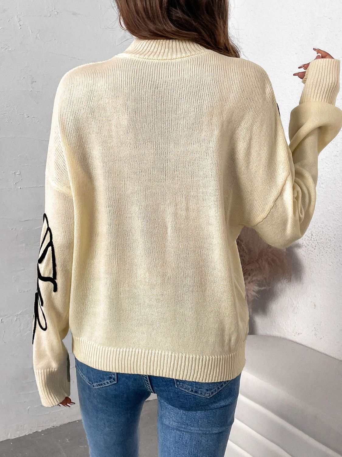 Perfee Mock Neck Dropped Shoulder Long Sleeve Sweater Trendsi