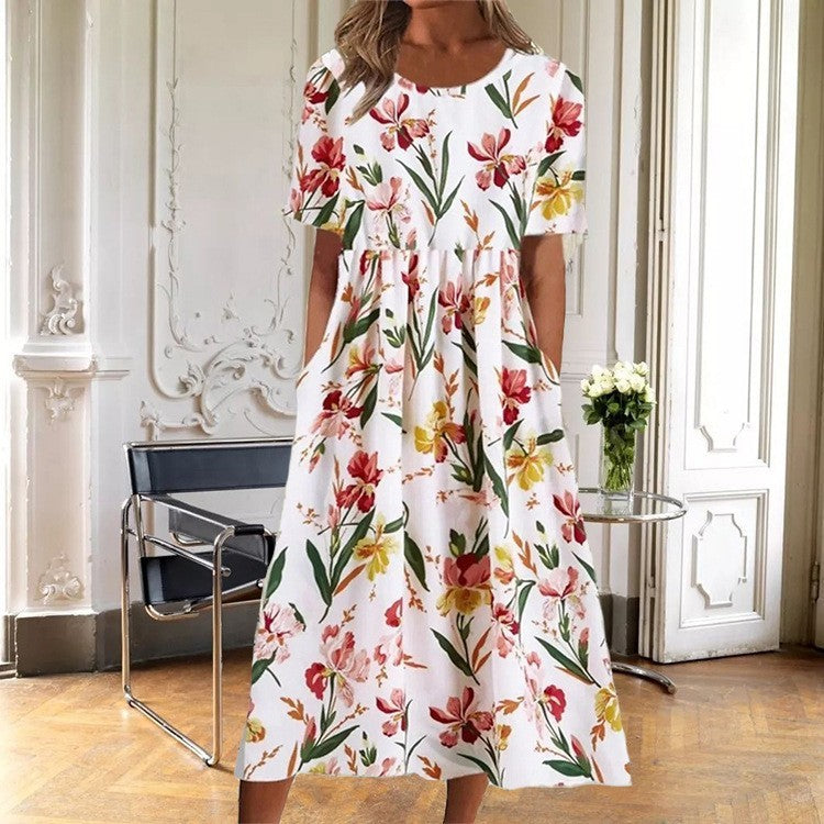 Summer Fashion Round Neck Pullover Print Loose Dress ARZ