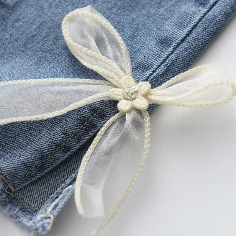 Korean Style Young And Little Girls Baby Sweet Fashion Bowknot Slim Jeans Fashion ARZ