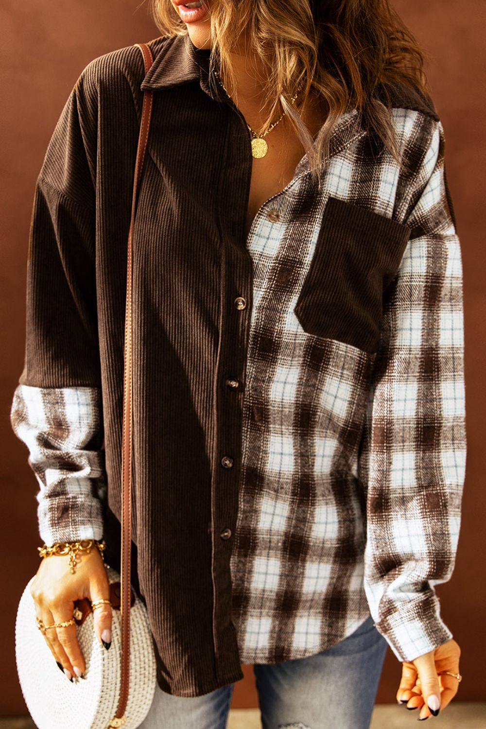 Plaid Button Up Drop Shoulder Shacket Trendsi