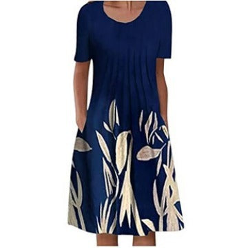 Summer Fashion Round Neck Pullover Print Loose Dress ARZ