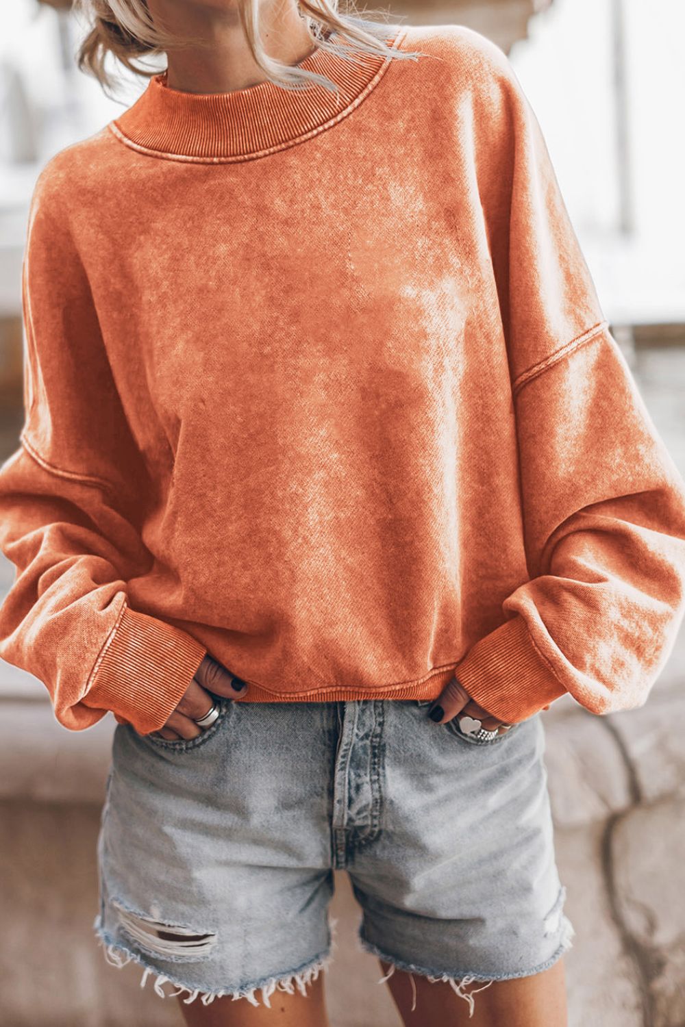 Mock Neck Dropped Shoulder Sweatshirt Trendsi