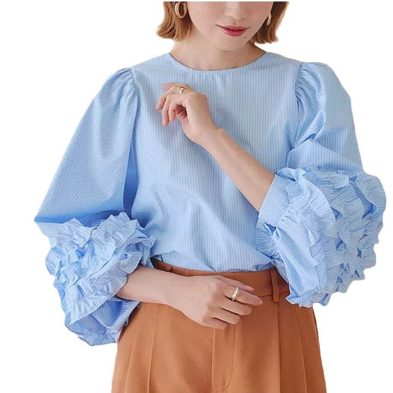 Advanced Sense Sweet Lotus Leaf Puff Sleeve Top ARZ