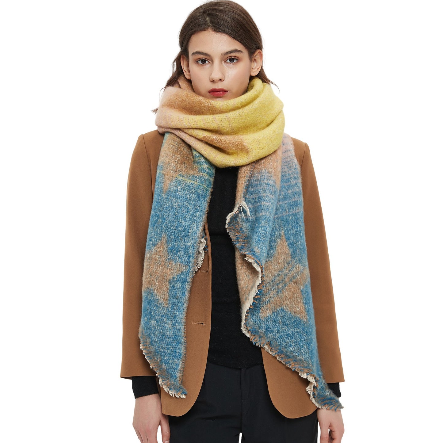 Warm Shawl Women's European And American Autumn And Winter Circle Yarn Jacquard Color Matching XINGX Bevel Scarf ARZ