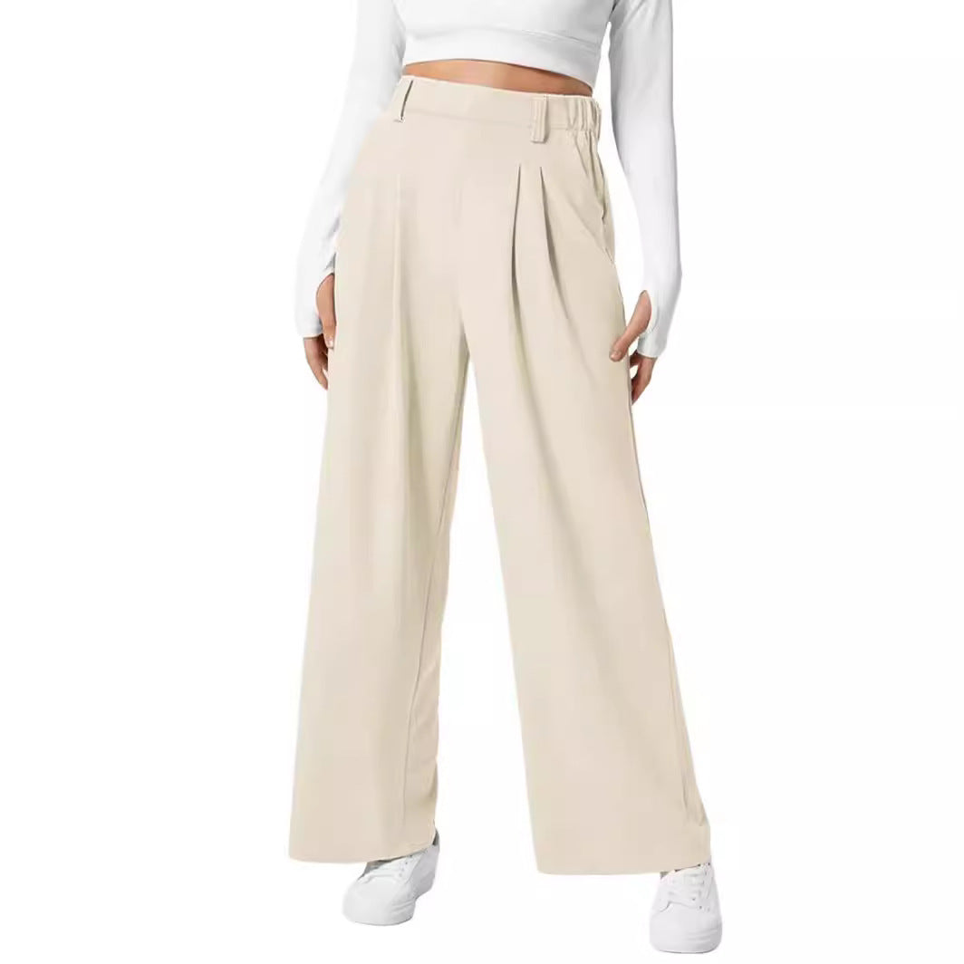 Women's Wide Leg Pants Elastic High Waist Waffle Knit Casual ARZ