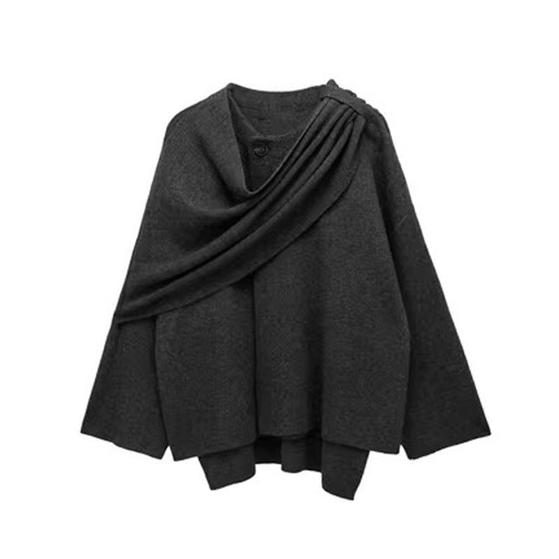 Solid Knitted Cardigan With Asymmetrical Scarf Design Fashion Short Coat Women Overcoat Jacket Winter ARZ