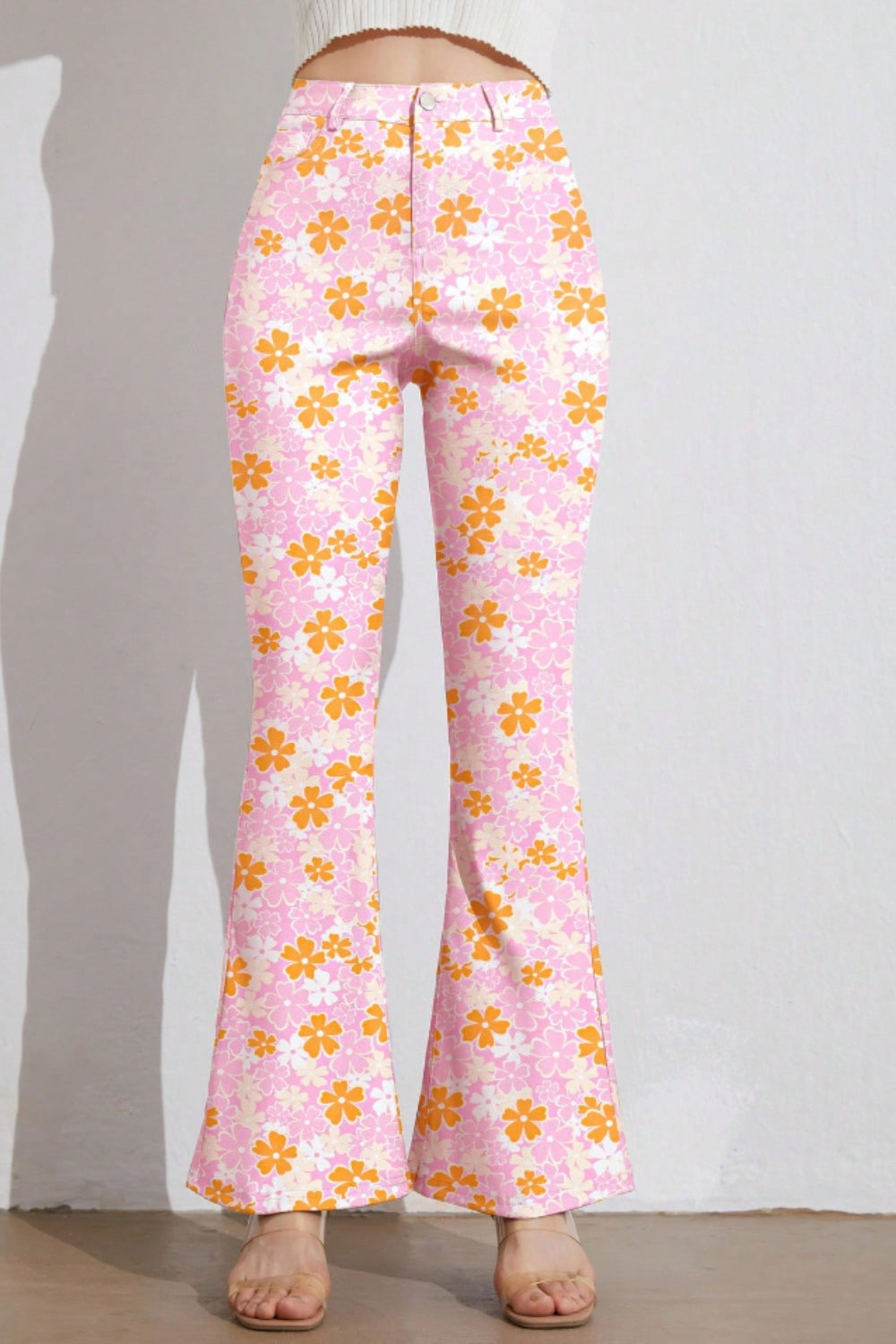 Printed High Waist Flare Pants with Pockets Trendsi