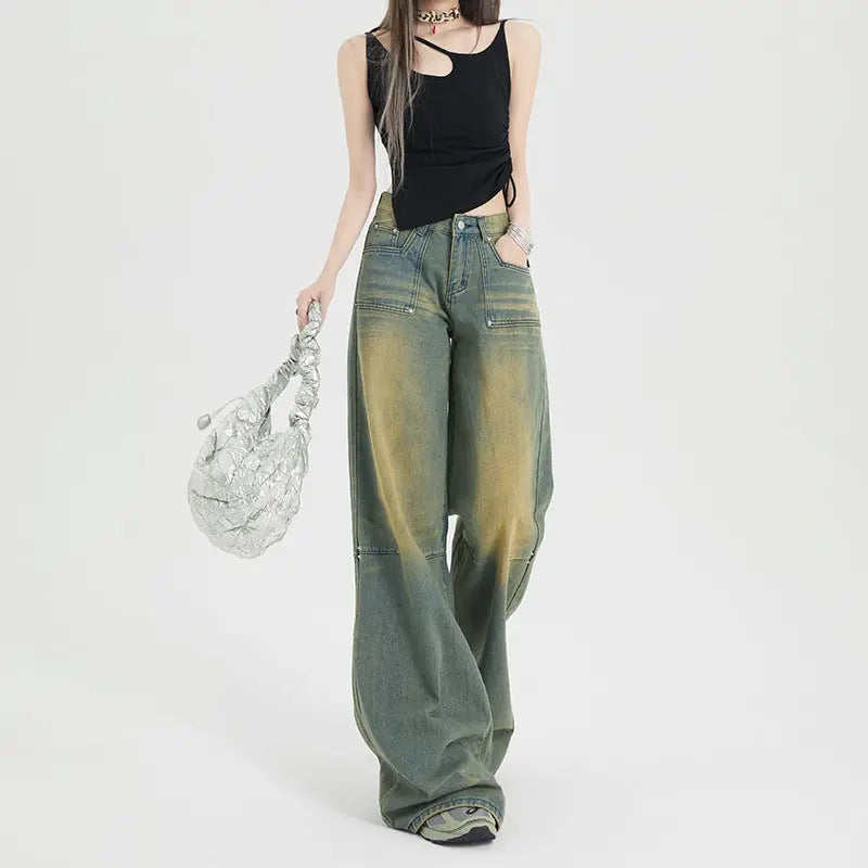 Washed-out Vintage Straight Jeans For Women ARZ