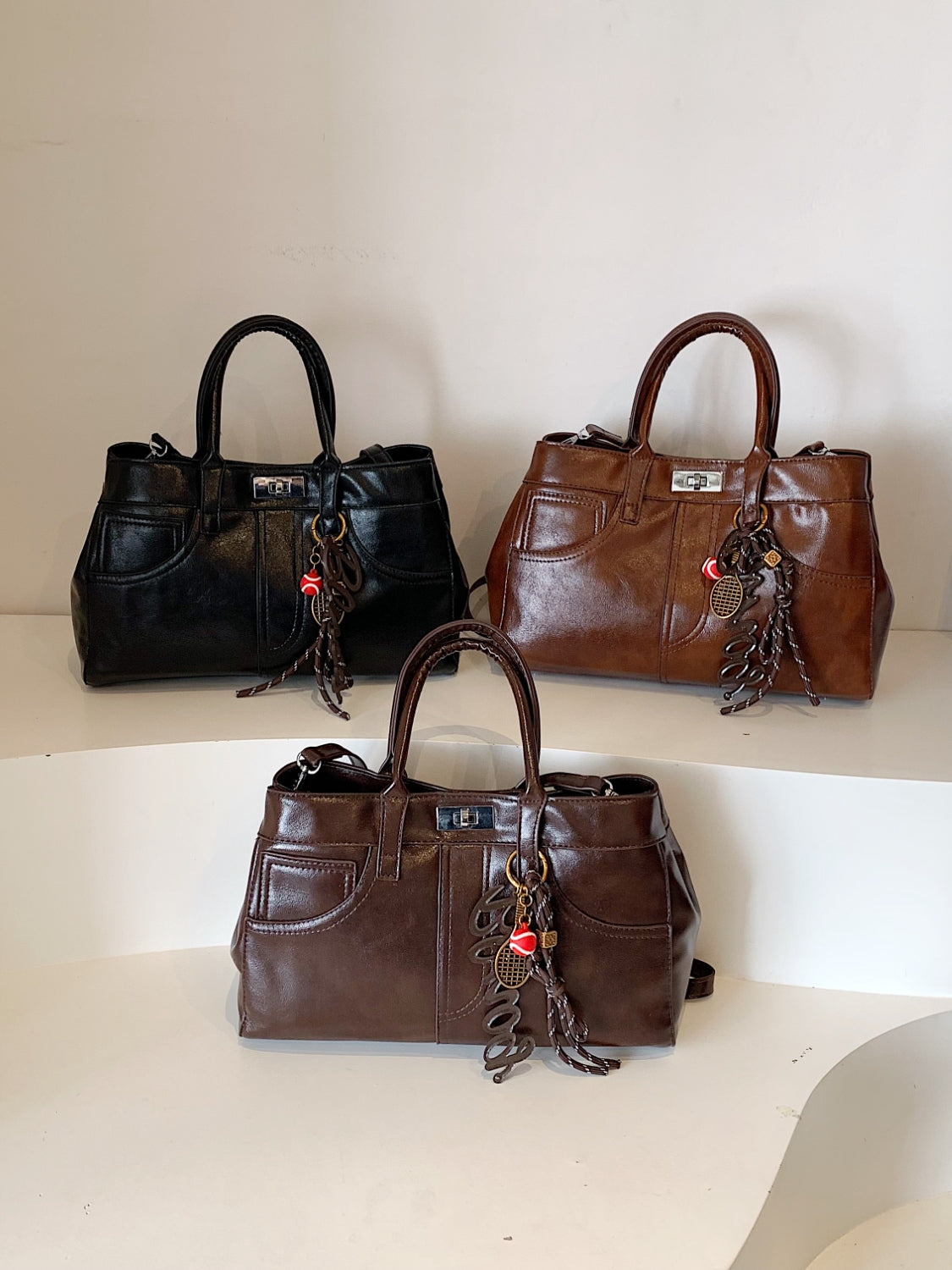 PU Leather Handbag with Pendant Trendsi