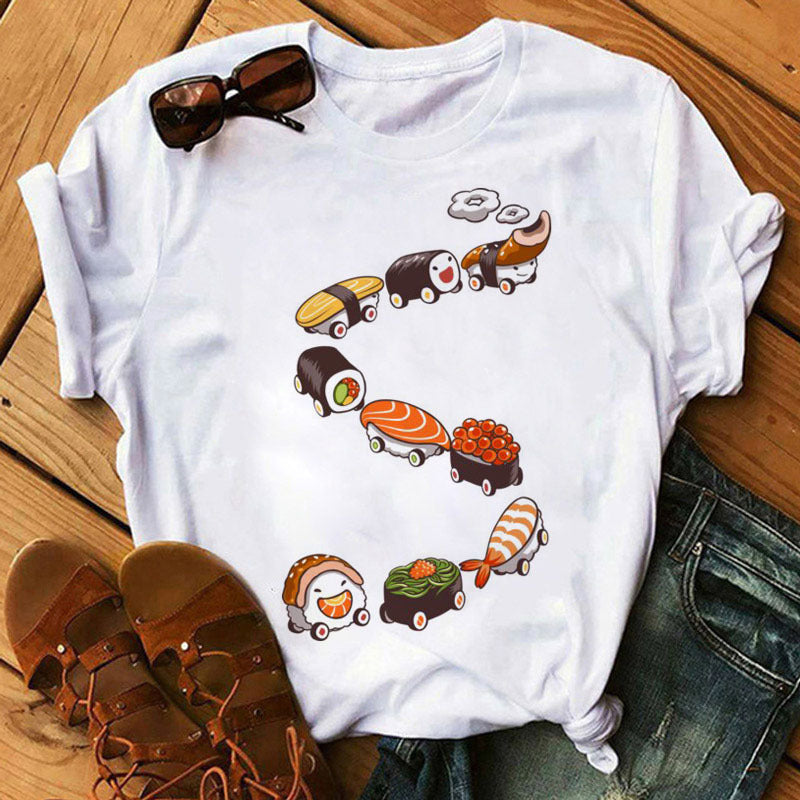 Summer Women Cute Sushi Hug Short Sleeve T-shirts ARZ