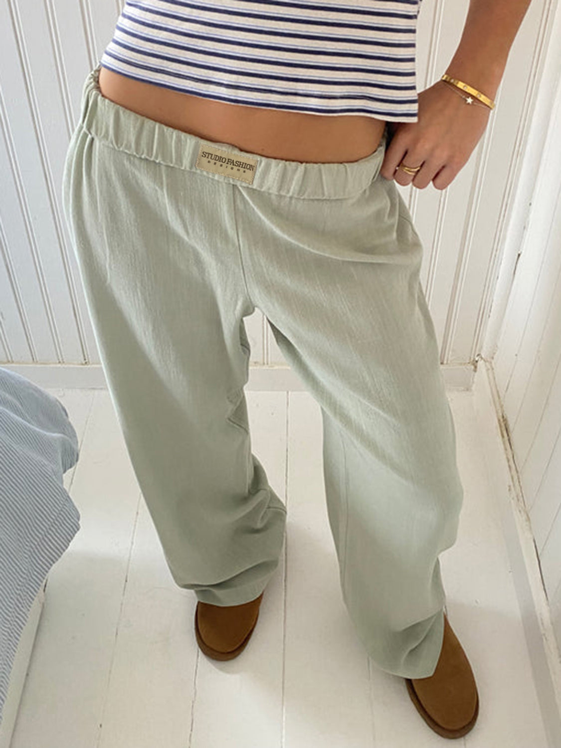 Elastic Waist Wide Leg Pants Trendsi