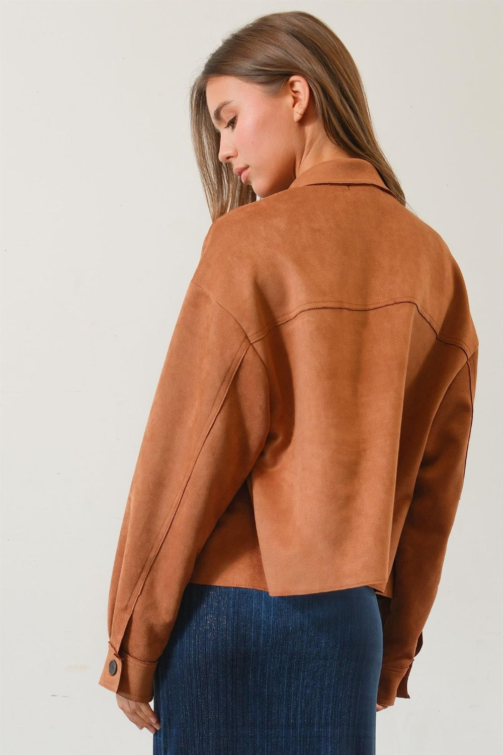 HYFVE Suede Button Down Cropped Jacket Trendsi