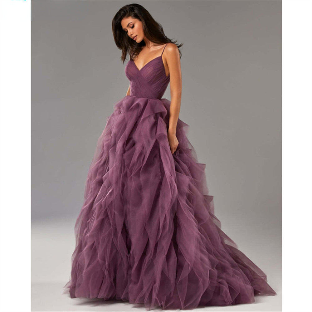 Evening Gown Prom Irregular Spaghetti-strap Mesh Long Dress ARZ