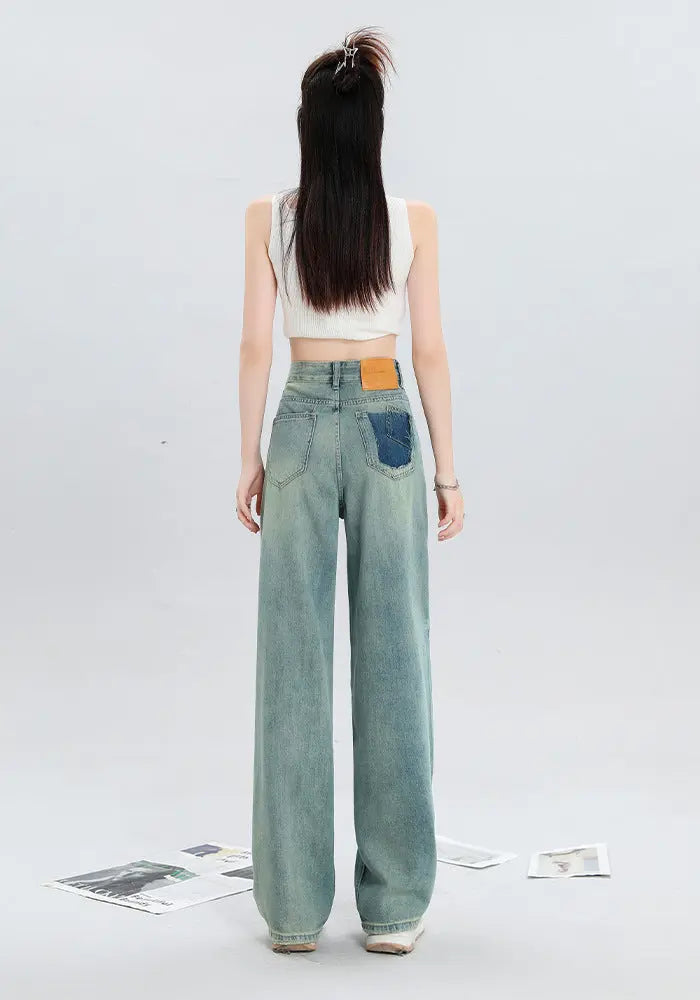 Women's Fashion Holes Narrow Wide-leg Jeans ARZ